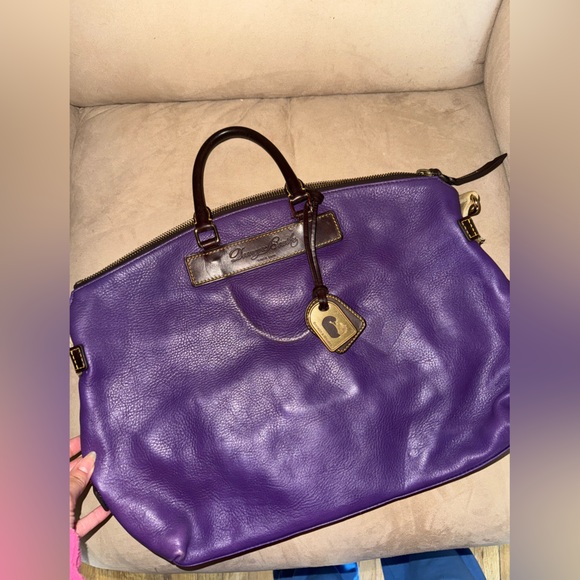 Dooney & Bourke Purple Leather Tote with Brown Handles - Picture 1 of 2